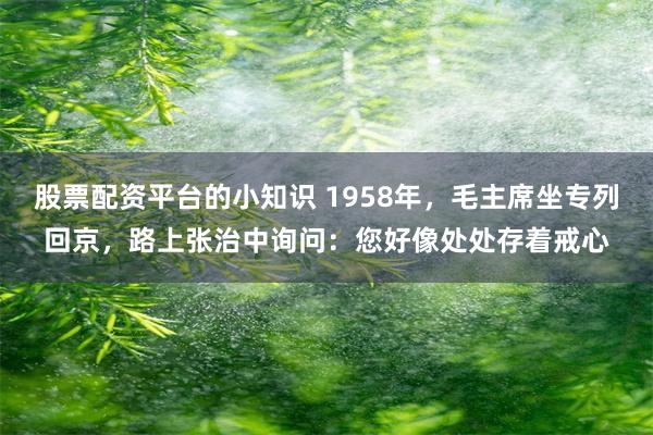 股票配资平台的小知识 1958年，毛主席坐专列回京，路上张治中询问：您好像处处存着戒心