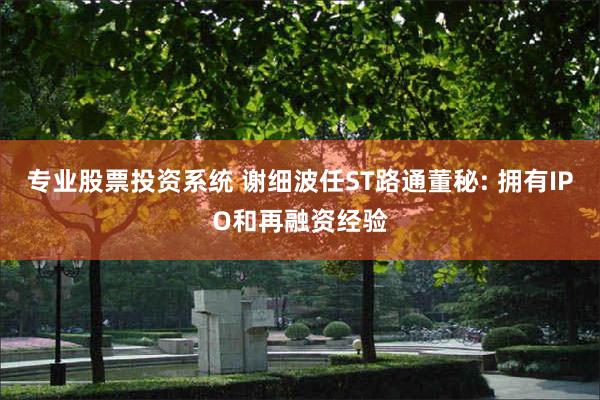 专业股票投资系统 谢细波任ST路通董秘: 拥有IPO和再融资经验