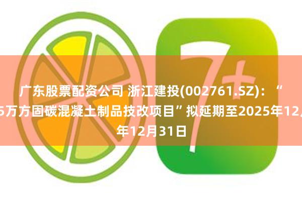 广东股票配资公司 浙江建投(002761.SZ)：“年产15万方固碳混凝土制品技改项目”拟延期至2025年12月31日